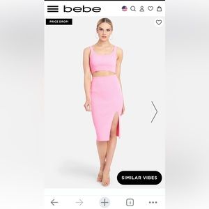 Bebe, M-S, Pink, 2-piece, Crop Top and Skirt with Slit. Never Worn.